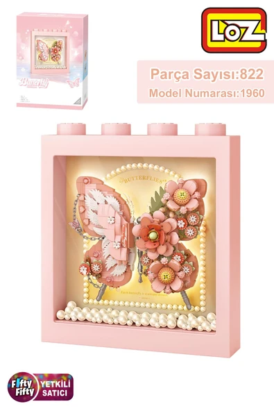 Loz Ledli Pembe Dekoratif ve Koleksiyonluk Kelebek Tablo 822 Parça Kelebek Modeli Yapım Seti FFLZ-1960 ürün görseli 1