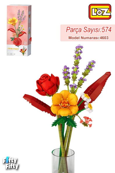 Loz Dekoratif ve Koleksiyonluk Çiçek Buketi 574 Parça Çiçek Modeli Yapım Seti FFLZ-4603 ürün görseli 1