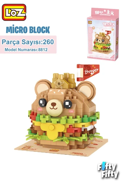 Loz Micro Block Serisi Sevimli Burger 260 Parça Oyuncak Yapım Seti FFLZ-8812 ürün görseli 1
