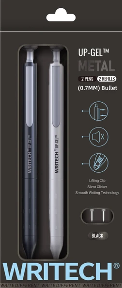 WRITECH W-0156 METAL UP SİYAH-BEYAZ GÖVDE 0,7MM MAVİ JEL KALEM - 2'Lİ ürün görseli 1