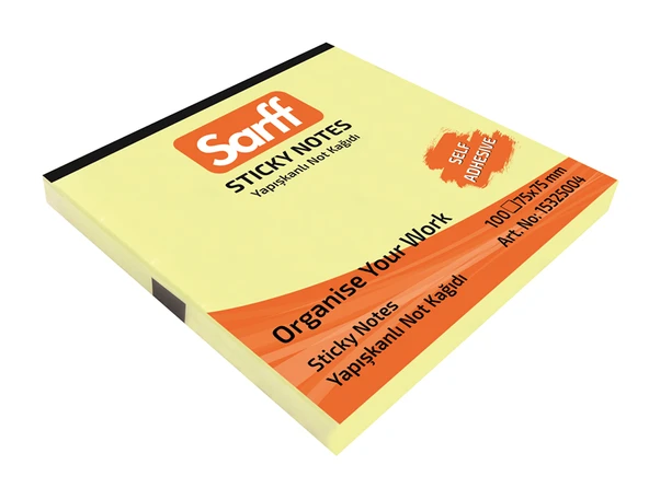 SARFF 75X75MM SARI YAPIŞKANLI NOT KAĞIDI - 100YP ürün görseli 1