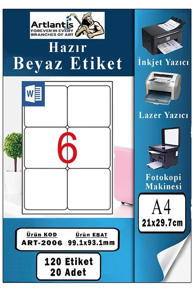 A4 6 lı Hazır Etiket 99.1x93.1 mm 20 Sayfa 1 Paket Kendinden Yapışkanlı Fotokopi Lazer İnkjet Kağıdı Yazıcılar İçin Uyum ürün görseli 1