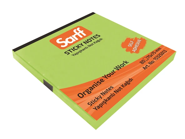 SARFF 75X75MM NEON YEŞİL YAPIŞKANLI NOT KAĞIDI - 80YP ürün görseli 1