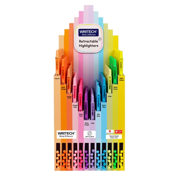WRITECH W-805S BASMALI FOSFORLU KALEM NEON+PASTEL 12X12 RENK (+72 REFILL) - 144'LÜ STAND ürün görseli 1