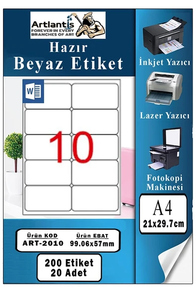 A4 10 lu Hazır Etiket 99.1x57 mm 20 Sayfa 1 Paket Kendinden Yapışkanlı Fotokopi Lazer İnkjet Kağıdı Yazıcılar İçin Uyum ürün görseli 1