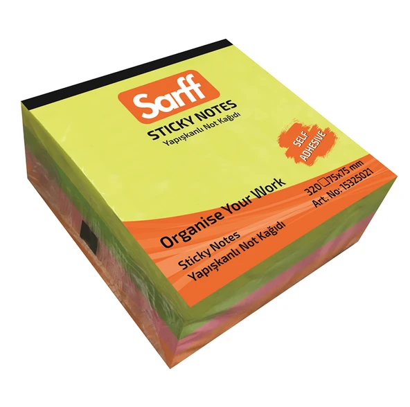 SARFF 75X75MM NEON RENKLER KÜP YAPIŞKANLI NOT KAĞIDI(4X80) - 320YP ürün görseli 1