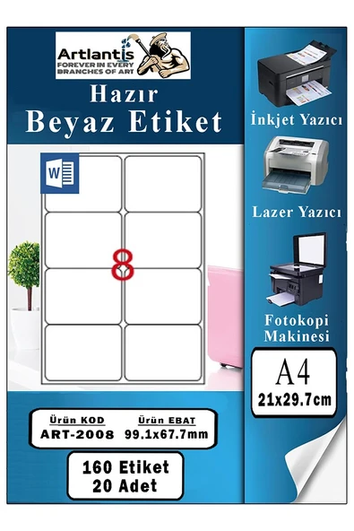 A4 8 li Hazır Etiket 99.1x67.7 mm 20 Sayfa 1 Paket Kendinden Yapışkanlı Fotokopi Lazer İnkjet Kağıdı Yazıcılar İçin Uyum ürün görseli 1