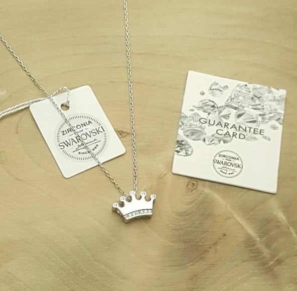 Swarovski Taşlı Kraliçe Tacı Gümüş Kolye ürün görseli 1
