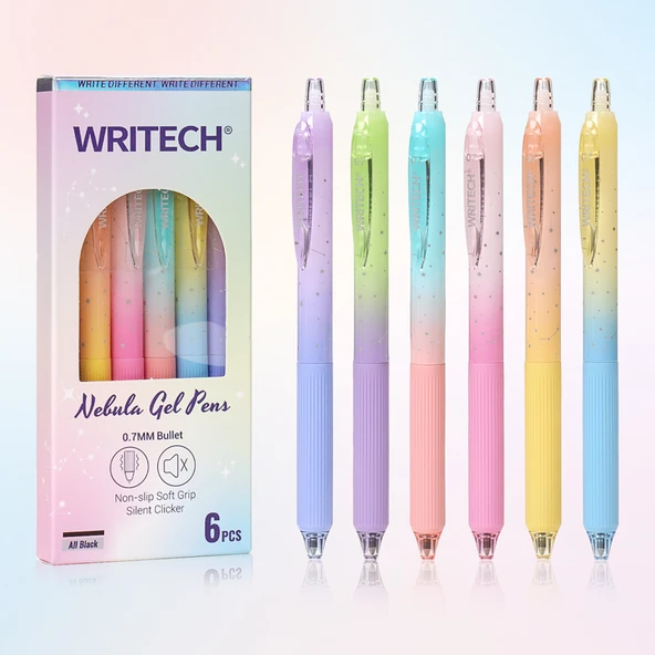 WRITECH W-0163 SOFT GRIP NEBULA JEL KALEM YEŞİL/PEMBE - 12'Lİ KUTU ürün görseli 1