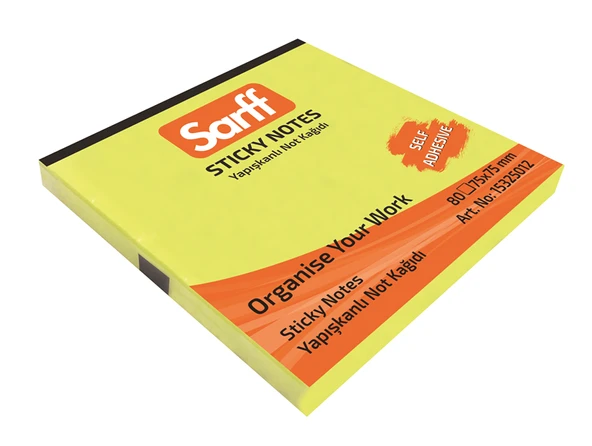 SARFF 75X75MM NEON SARI YAPIŞKANLI NOT KAĞIDI - 80YP ürün görseli 1