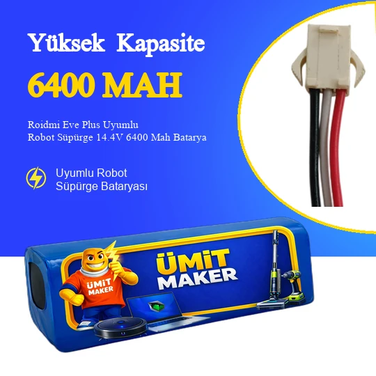Roidmi Eve Plus Uyumlu Robot Süpürge 14.4V 6400 Mah Batarya – Orjinal Uyumlu Uzun Ömürlü, Yüksek Performans Pil ürün görseli 1