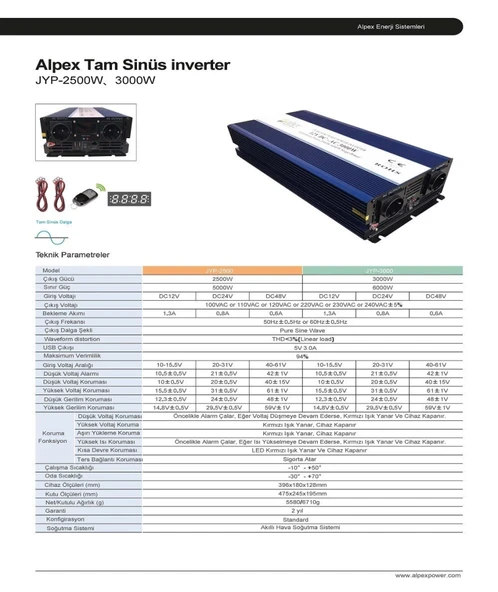 ALPEX 3000 WATT 24 VOLT TAM SİNÜS İNVERTER - Resim 2