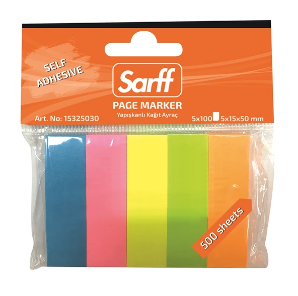 SARFF 5X15X50MM FOSFORLU RENKLER KAĞIT AYRAÇ(5X100) - 500YP ürün görseli 1