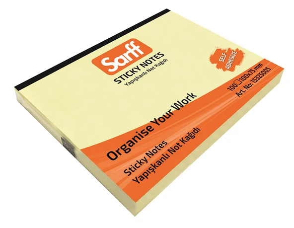 SARFF 100X75MM SARI YAPIŞKANLI NOT KAĞIDI - 100YP ürün görseli 1