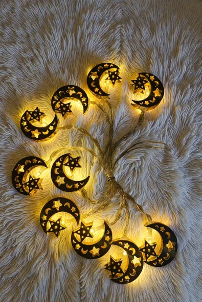 Ramazan Ay Yıldız LED Işık Zinciri 2 Metre – Pilli Dekoratif 10 LED Çift Modlu Peri Işığı ürün görseli 1