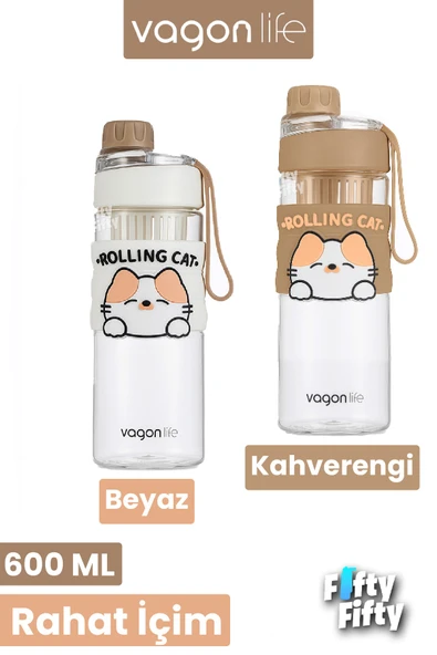 600 ML Rahat İçim (Pipetsiz) Çevir Aç Kapak Taşıma Kulplu Çocuk Su Matarası -VGN2020NEW600ML ürün görseli 1