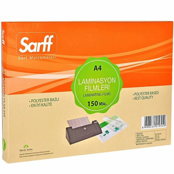 SARFF 150MIC LAMİNASYON FİLMLERİ - A4(216X303MM) - 100ADET ürün görseli 1