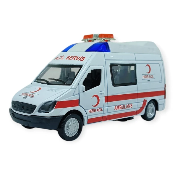 Çek Bırak Metal Sesli Işıklı Ambulans 12 cm ürün görseli 1