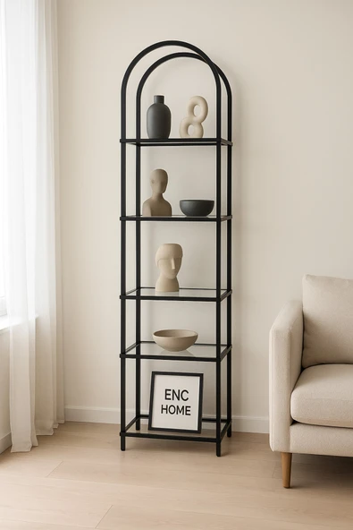 siyah mini ütopya metal kitaplık ve dekoratif raf 150x40x30 ürün görseli 1
