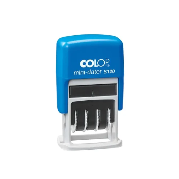 COLOP S120 MİNİ TARİH KAŞE(TR/RAKAM) MAVİ KASA SİYAH KEÇE - 8X45MM ürün görseli 1