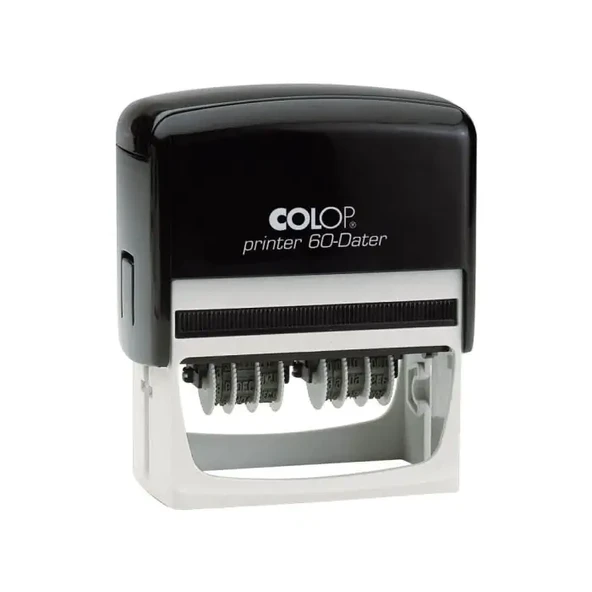 COLOP PRINTER 60 ÇİFT TARİH KAŞE(TR) SİYAH KASA MAVİ KEÇE - 37X76MM ürün görseli 1