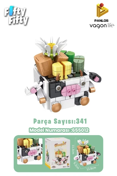 Panlos Mini Potted Plant Serisi İnek Figürü 341 Parça Oyuncak Yapım Seti -FFP655012 ürün görseli 1