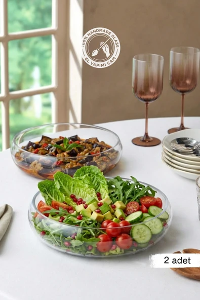 Selen Concept Simge Model Büyük Boy El Yapımı Cam Salata Kasesi 2'li Set ürün görseli 1