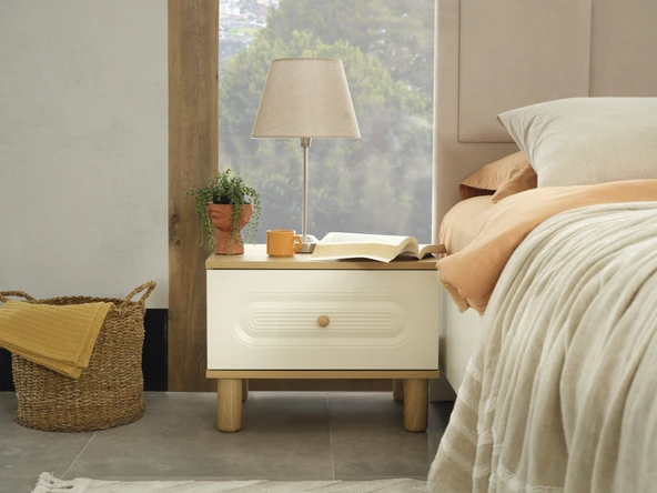 Dienni Bohem Modern Komodin - 59 cm Genişlik - Özel Oval Desenli Tek Çekmeceli Yatak Başı Ünitesi - Tasarım Komodin ürün görseli 1