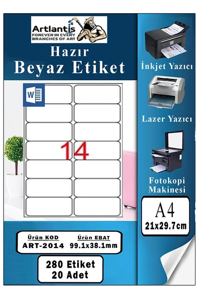 A4 14 lü Hazır Etiket 99.1x38.1 mm 20 Sayfa 1 Paket Kendinden Yapışkanlı Fotokopi Lazer İnkjet Kağıdı Yazıcılar İçin ürün görseli 1