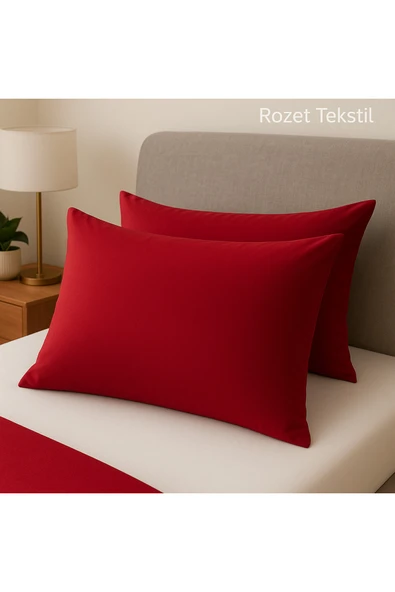 ROZET TEKSTİL Bordo Pamuk Kumaş Kapaklı Yastık Kılıfı (2 ADET) 50 X 70 Cm ürün görseli 1