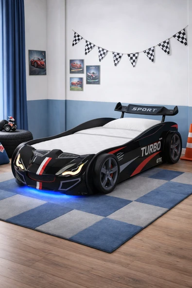 Arabalı Yatak, Turbo GTI Rüzgarlıklı Ledli Arabalı Çocuk Yatağı ürün görseli 1