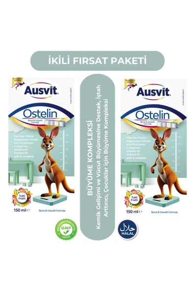 Ausvit Ostelin Kids Bone and Growth Formula -2 Kutu- Büyüme & Kemik Gelişimi için Takviye Edici Gıda 150ml ürün görseli 1