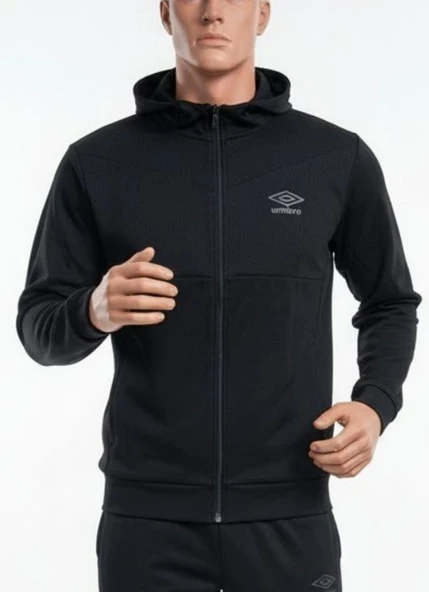 UMBRO Lotus Erkek Siyah Kapüşonlu Fermuarlı Sweatshirt / Hırka - TC0255 ürün görseli 1