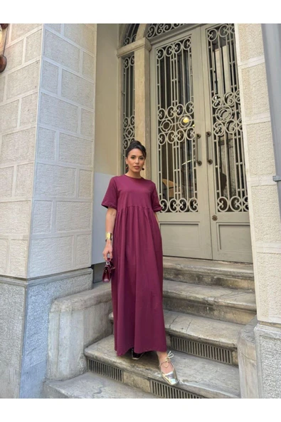 Bisiklet Yaka Robalı Uzun Elbise ürün görseli 1