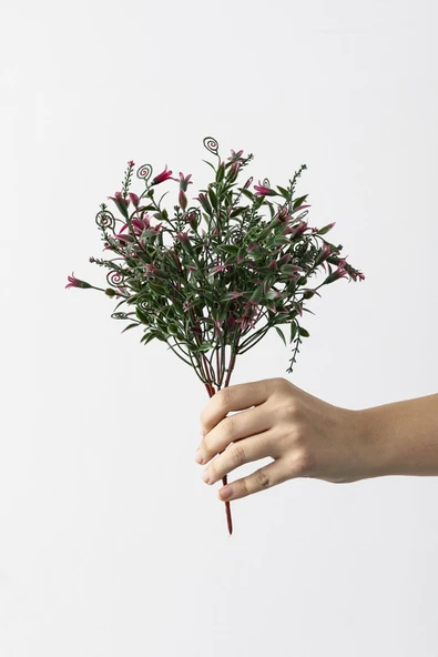 Yapay Kabak Çiçeği Demeti Yeşil Pembe 30 Cm 5 Dal ürün görseli 1