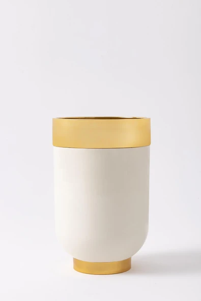 Metal Saksı Lüks Darbuka 40*60 Beyaz Gold ürün görseli 1