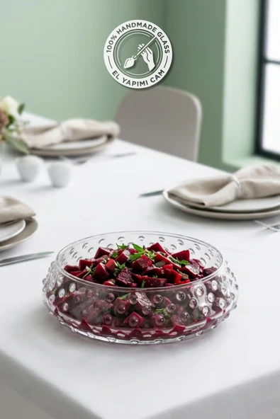 Selen Concept Bubble Model Orta Boy El Yapımı Cam Salata ve Sunum Kasesi ürün görseli 1