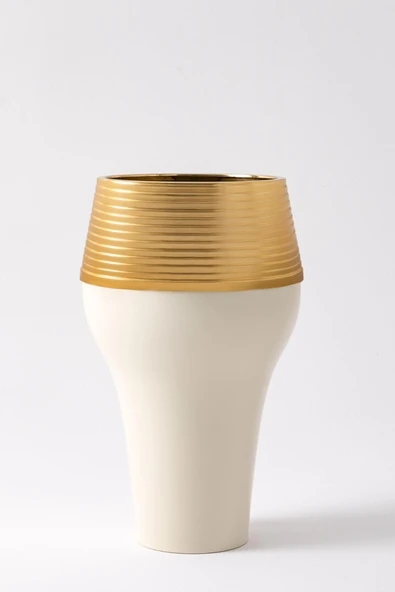 Metal Saksı Damla 35*70 Krem Gold ürün görseli 1