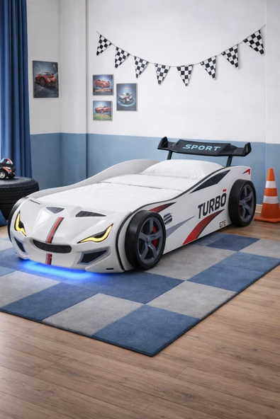 Arabalı Yatak, Turbo GTI Rüzgarlıklı Ledli Arabalı Çocuk Yatağı ürün görseli 1
