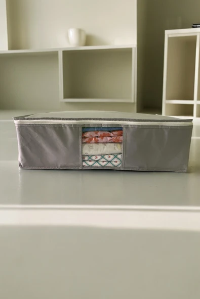 ROZET TEKSTİL 5 Adet Gri Pencereli Kıyafet Saklama Yatak Baza Altı Düzenleyici Çok Amaçlı Hurç 64 x 45 x 22 Cm ürün görseli 1