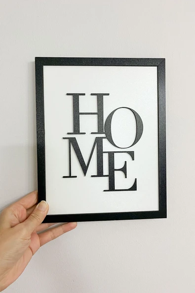 Ahşap Çerçeveli 2 Katmanlı Home Yazılı MDF Duvar Tablosu Siyah | 25x20 cm ürün görseli 1