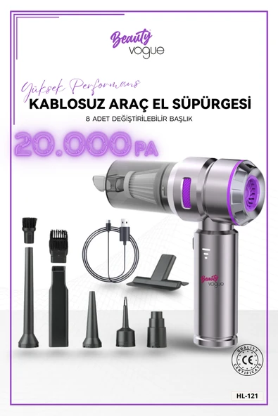 Araç İçi Süpürge 4IN1 20.000 PA Emiş Güçlü Üflemeli Şarjlı Mini Araba El Süpürgesi HL121 PRO ürün görseli 1