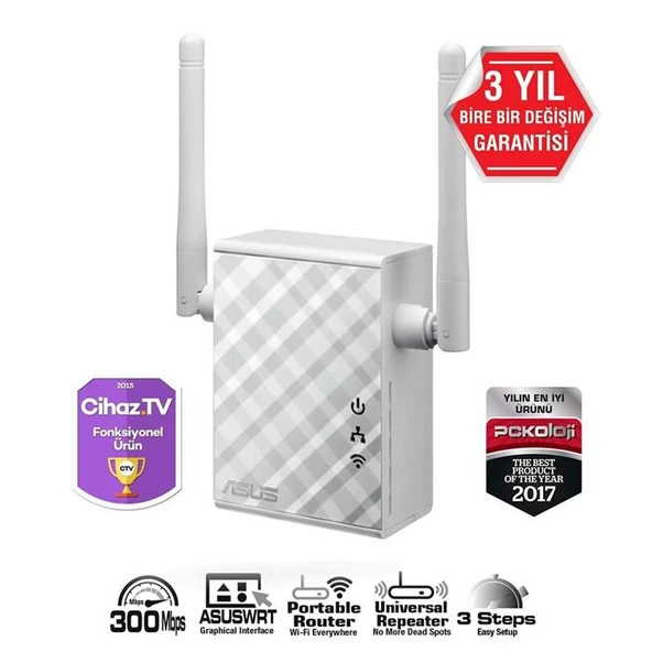 ASUS RP-N12 300mbps N300 2.4GHZ Mesafe Genişletici EV Ofis Tipi 2x 2dbi sabit anten ürün görseli 1