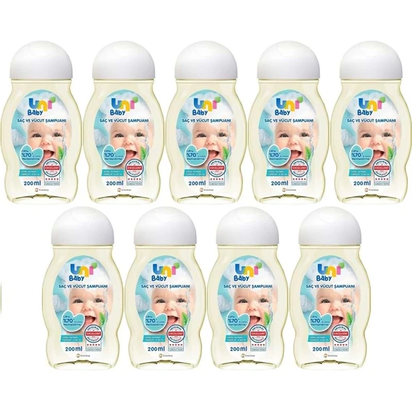 Uni Baby Bebek Saç ve Vücut Şampuanı 200ML Klasik (9 Lu Set) ürün görseli 1