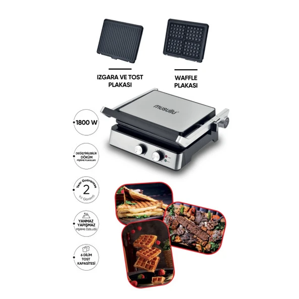Musullu MSL-2037 Izgara Tost  ve Waffle Makinesi - İkisi bir arada Tost - Waffle ürün görseli 1