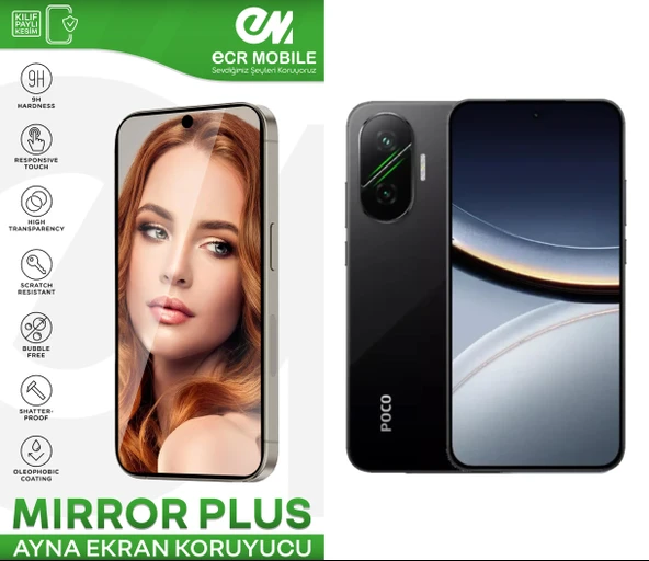 Poco F7 5G ile Uyumlu Ayna (Mirror) 9H Kırılmaz Nano Ekran Koruyucu | Ekran Kapalıyken Ayna ürün görseli 1