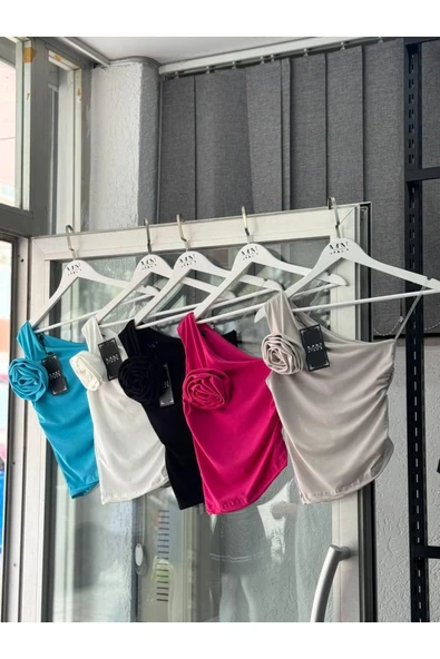 Fuşya Gül Detaylı Tek Kol Bluz - Resim 3
