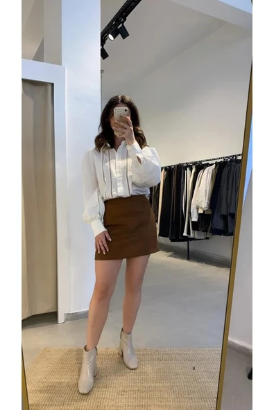 Taba Super Mini Süet Kadın Etek - Resim 3