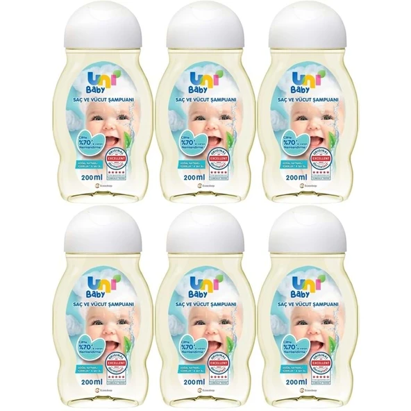 Uni Baby Bebek Saç ve Vücut Şampuanı 200ML Klasik (6 Lı Set) ürün görseli 1