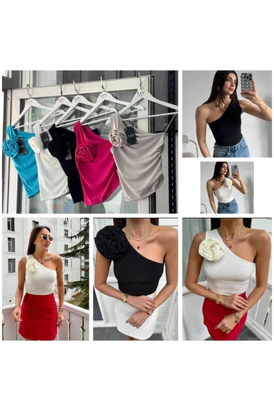 Fuşya Gül Detaylı Tek Kol Bluz - Resim 2